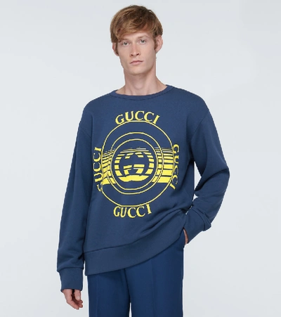 Shop Gucci Disk Printed Oversized Sweatshirt In Blue