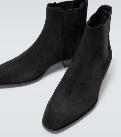 Shop Saint Laurent Wyatt Suede Chelsea Boots In Black