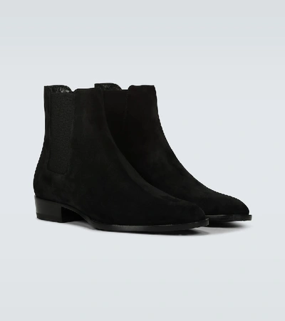 Shop Saint Laurent Wyatt Suede Chelsea Boots In Black