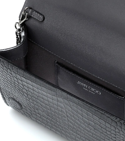 Shop Jimmy Choo Varenne Croc-effect Leather Clutch In Black