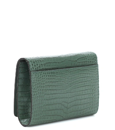 Shop Jimmy Choo Varenne Croc-effect Leather Clutch In Green