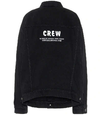 Shop Balenciaga Crew Oversized Denim Jacket In Black