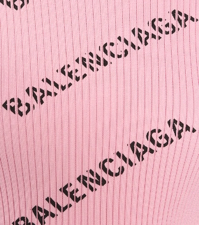 Shop Balenciaga Logo Ribbed-knit Top In Pink