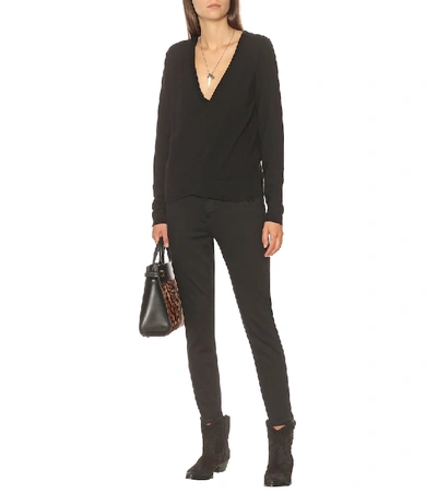 Shop Saint Laurent Distressed Cashmere Sweater In Black
