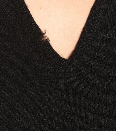 Shop Saint Laurent Distressed Cashmere Sweater In Black