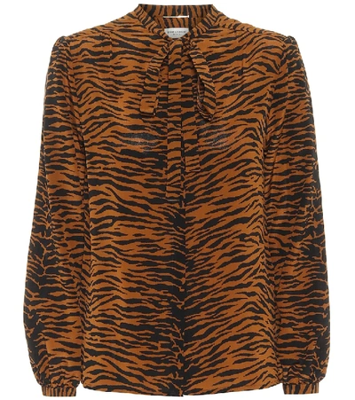 Shop Saint Laurent Tiger-printed Silk Shirt In Orange