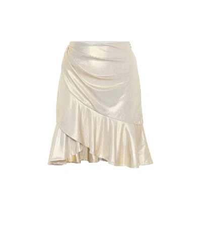 Shop Balmain Ruffle-trimmed Lamé Miniskirt In Gold