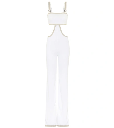 Shop Balmain Cutout Knit Jumpsuit In White