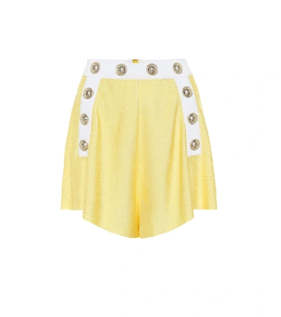 Shop Balmain High-rise Knit Shorts In Yellow