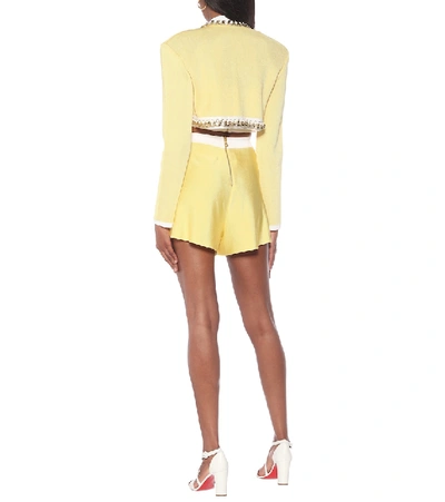 Shop Balmain Chain-link Cropped Knit Jacket In Yellow