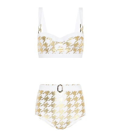 Shop Balmain Houndstooth-printed Bikini In Gold