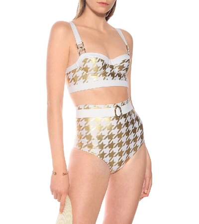 Shop Balmain Houndstooth-printed Bikini In Gold