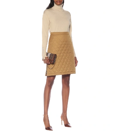 Shop Burberry Quilted High-rise Twill Skirt In Beige