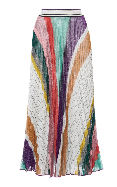 Shop Missoni Pleated Crochet-knit Midi Skirt In Multi