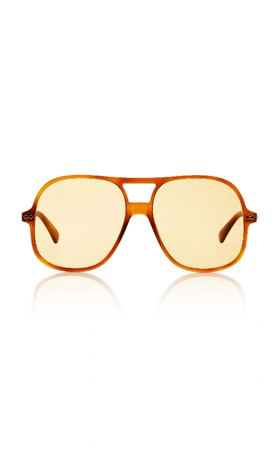 Shop Gucci Tortoiseshell Acetate Aviator Sunglasses In Brown