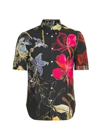 Shop Alexander Mcqueen Short-sleeve Floral Cotton Shirt In Black