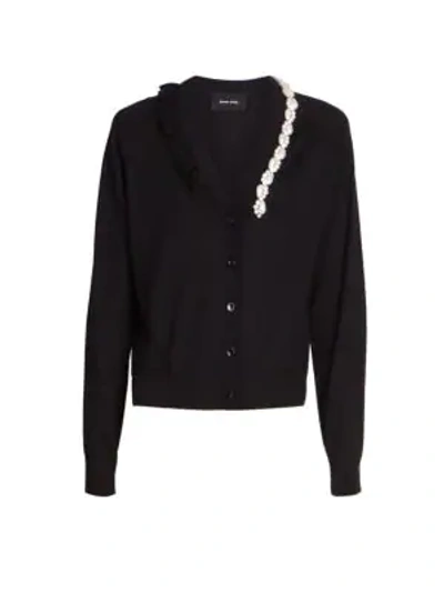 Shop Simone Rocha Women's Beaded Ruffle Wool & Silk Knit Cardigan In Black Pearl