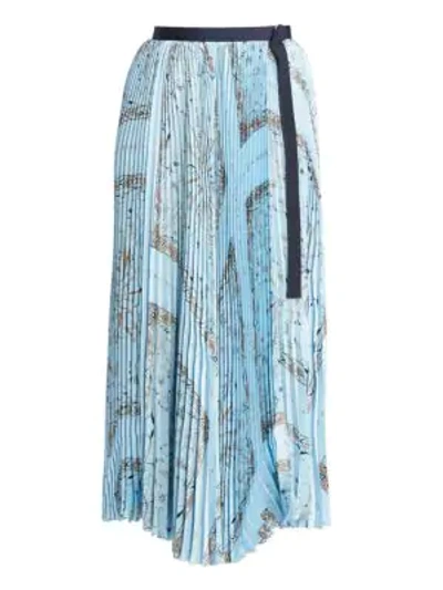 Shop Sacai Women's Dr. Woo Bandana-print Pleated Midi Skirt In Blue