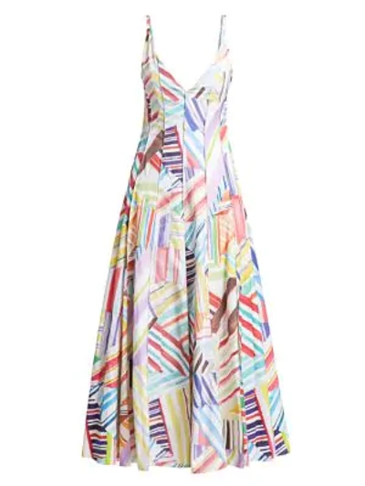 Shop Rosie Assoulin Million Pleats V-neck Dress In Rainbow