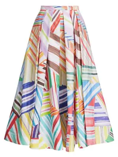 Shop Rosie Assoulin Pleated Printed A-line Skirt In Rainbow