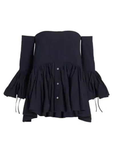 Shop Rosie Assoulin Court Off-the-shoulder Peplum Top In Midnight