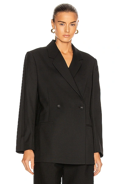 Totême Loreo Oversized Double-breasted Woven Blazer In Black