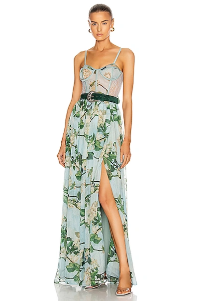 Shop Patbo Floral Bustier Belted Maxi Dress In Sky