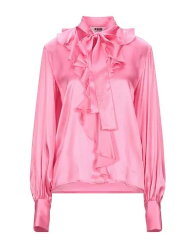 Shop Msgm Woman Shirt Fuchsia Size 4 Acetate, Silk In Pink