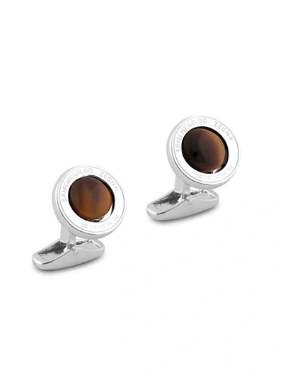 Shop Zegna Sterling Silver & Tiger's Eye Rotating Cufflinks