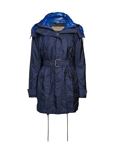 Shop Burberry Chevrington Blue Fox Fur-trim Down Jacket In Ink Blue