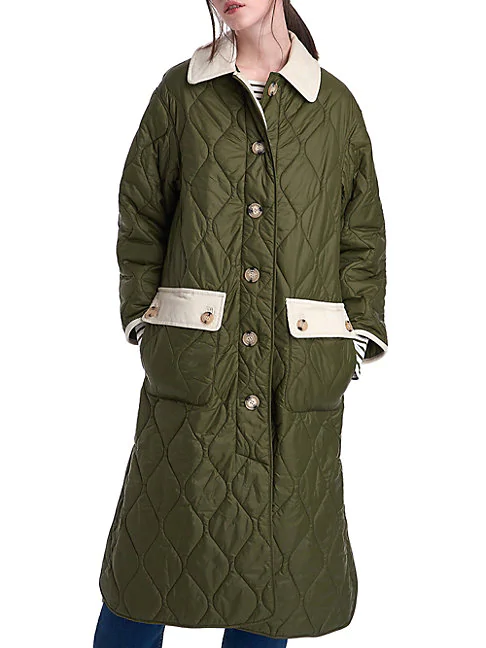 Barbour X Alexa Chung Annie Quilted Longline Jacket In Military Green ...