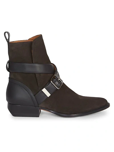 Shop Chloé Rylee Buckle Suede Ankle Boots In Charcoal Black