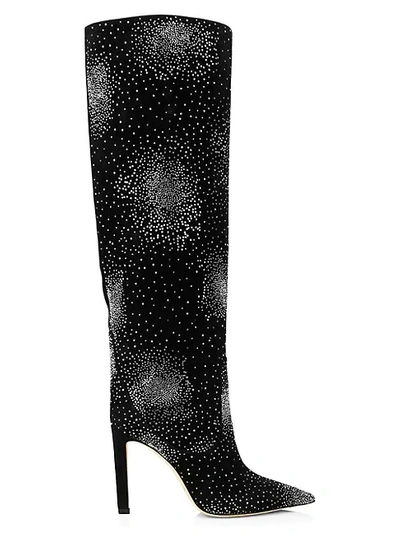 Shop Jimmy Choo Mavis Tall Embellished Suede Boots In Black