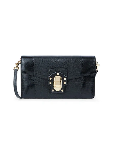 Shop Dolce & Gabbana Lucia Embossed Leather Shoulder Bag In Black