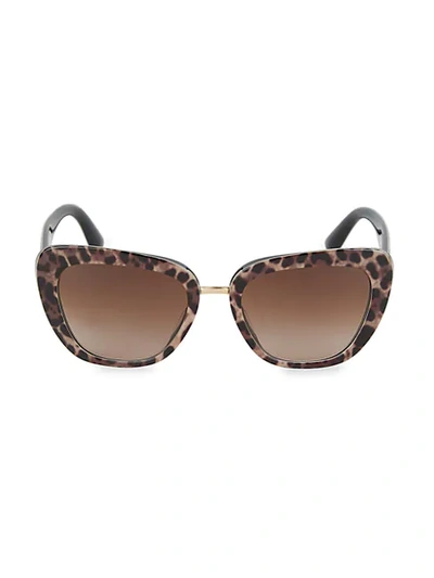 Shop Dolce & Gabbana 55mm Squared Cat Eye Sunglasses In Leopard