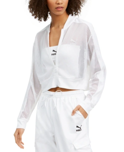 Shop Puma Women's Classics Mesh Bomber Jacket In  White