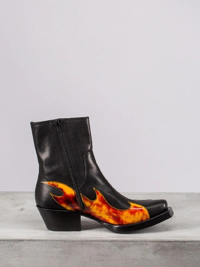 Shop Vetements Flame Cowboy Boots In Black