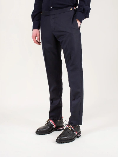 Shop Thom Browne Low Rise Skinny Trousers In Blue