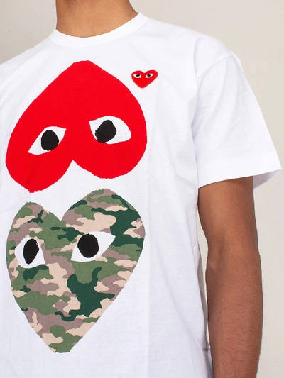 Shop Comme Des Garçons Play Shirt Double Red Heart Cargo In White