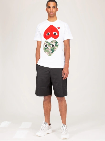 Shop Comme Des Garçons Play Shirt Double Red Heart Cargo In White