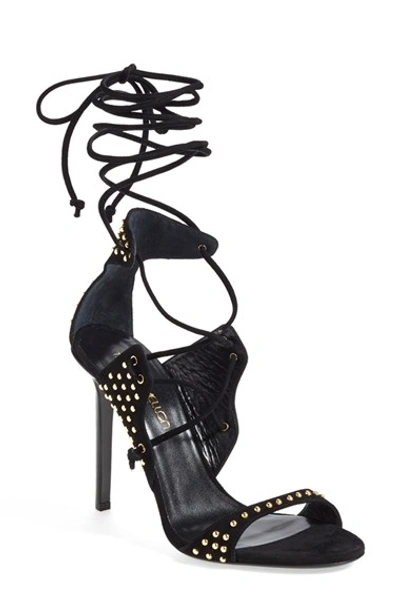 Shop Tamara Mellon 'gladiatrix' Ankle Wrap Sandal (women) In Black Suede