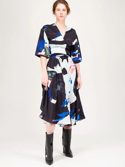 Shop Off-white Brushstroke Romantic Dress In Black