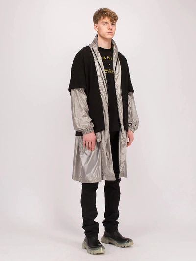 Shop Raf Simons Nylon Raincoat Reversible Grey