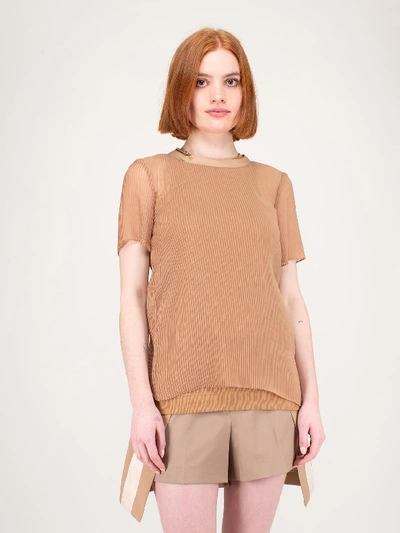 Shop Sacai Chiffon X Jersey T-shirt Knit Beige