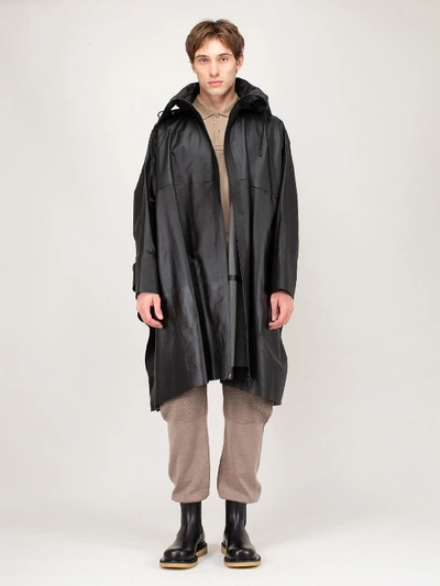 Shop Bottega Veneta Rain Coat Leather Black