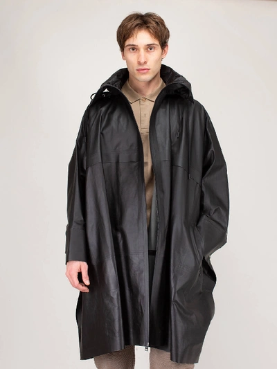 Shop Bottega Veneta Rain Coat Leather Black