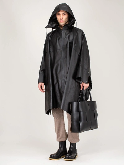 Shop Bottega Veneta Rain Coat Leather Black