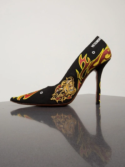 Shop Vetements Embroidered Race Pumps In Black