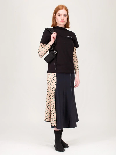 Shop Marine Serre Contrast Skirt With Moon-print In Black