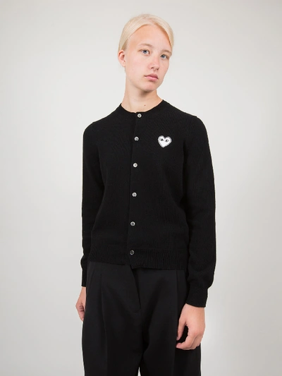 Shop Comme Des Garçons Play Play White Heart Cardigan Black